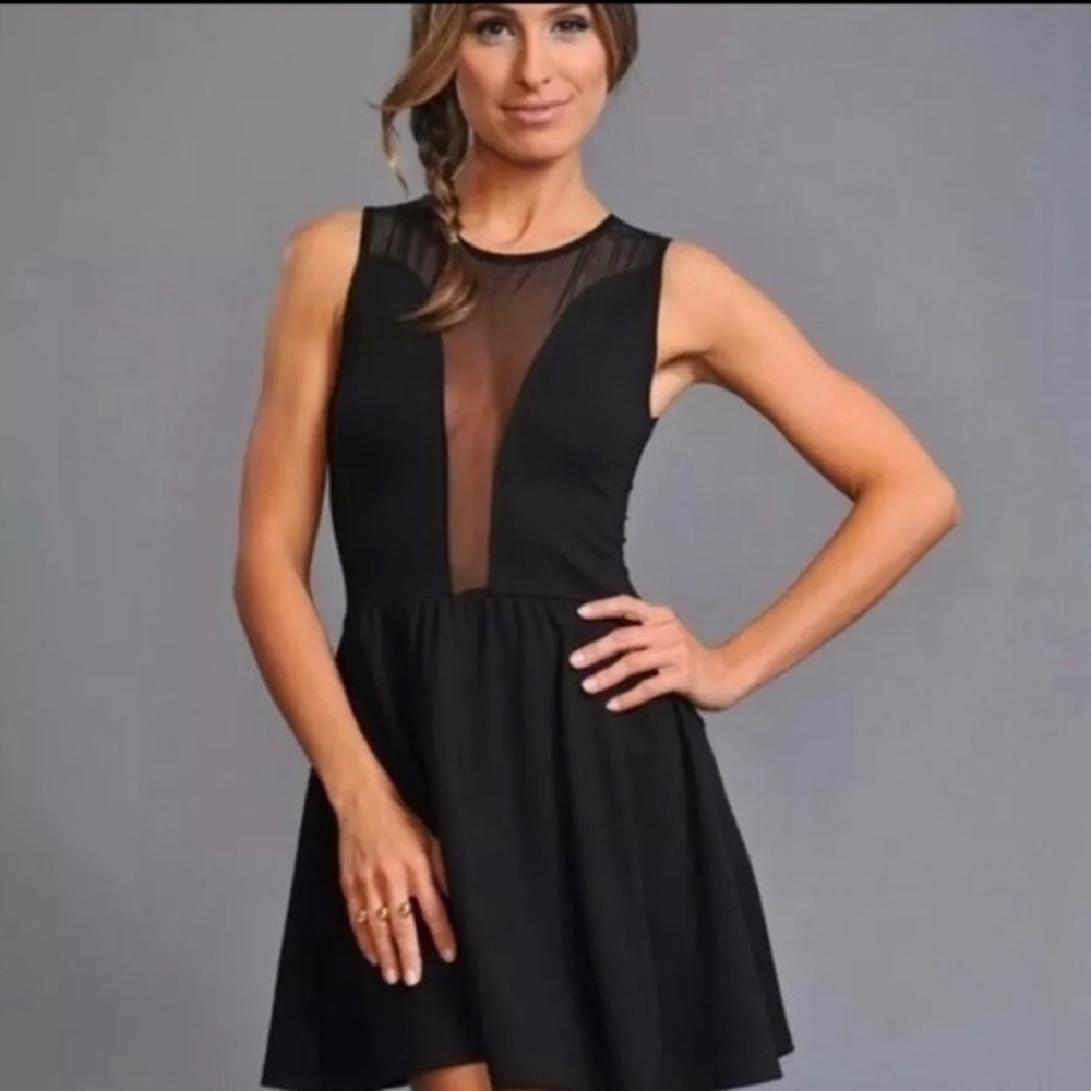 For Love and Lemons Black Lulu Mesh Skater Dress Size Small